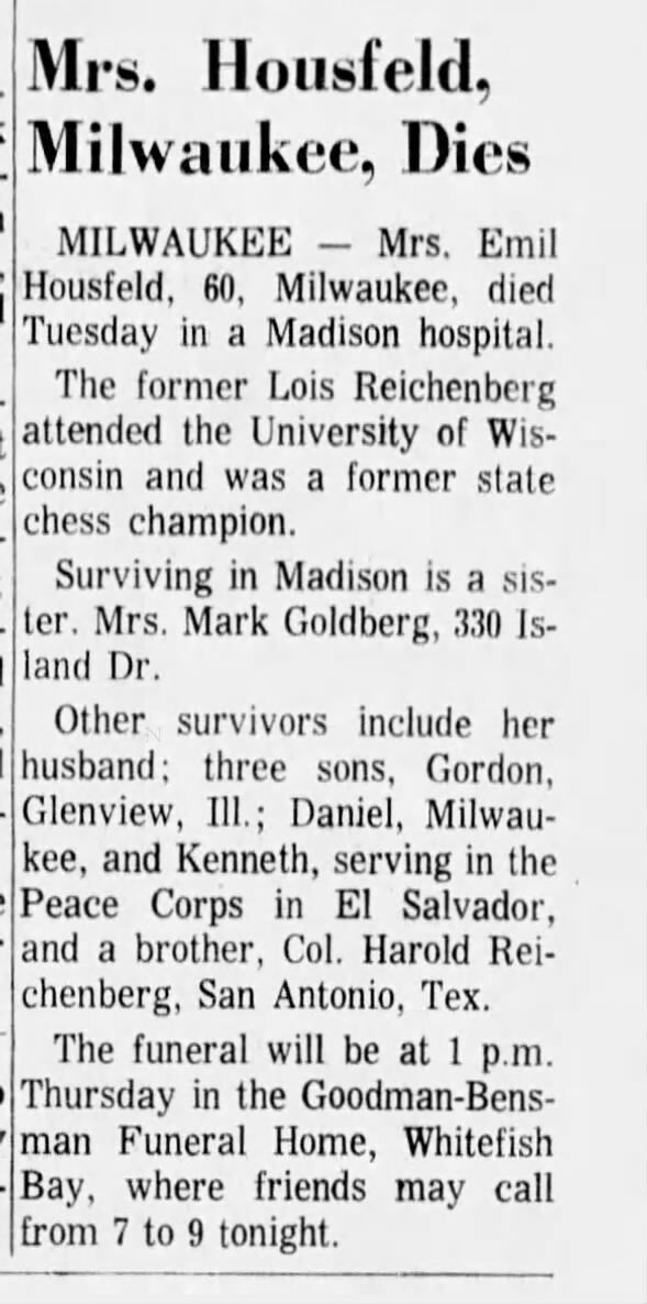 Obituary for Housfeld 1969 (Aged 60)